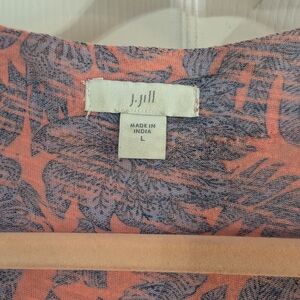 J. Jill Coral and Charcoal Leaf Pattern Blouse